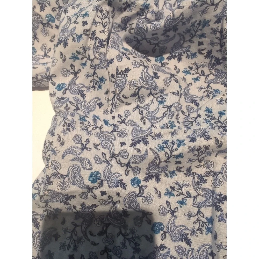 Old Navy Blue Floral Paisley Peasant Blouse L Boho Cottagecore Square Neck Blue